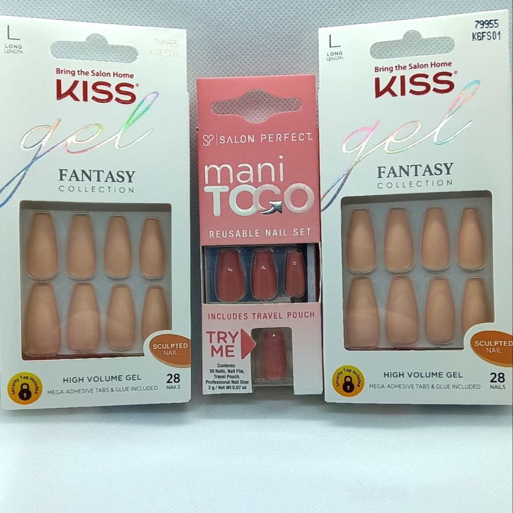 Kiss Gel Fantasy Nails (2 Boxes) & Salon  Perfect Mani To Go Nails
